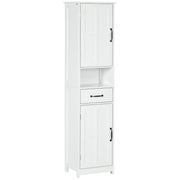 Modern Bathroom Cabinet, Narrow Bathroom Vanities with Open Shelf Drawer Recessed Doors and Adjustable Shelves White