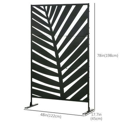 Metal Outdoor Privacy Screen, 48" x 78" H Decorative Outdoor Divider with Stand and Expansion Screws, Freestanding Privacy Panel for Garden Backyard Deck Pool, Banana Leaf