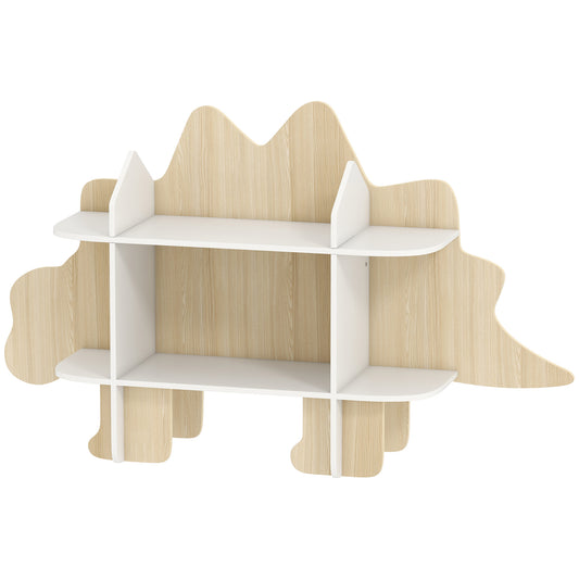 Qaba Dinosaur Themed Kids Bookshelf, 2 Tier Kids Bookcase, for Playroom, Bedroom, Living Room, Kids Room, Natural
