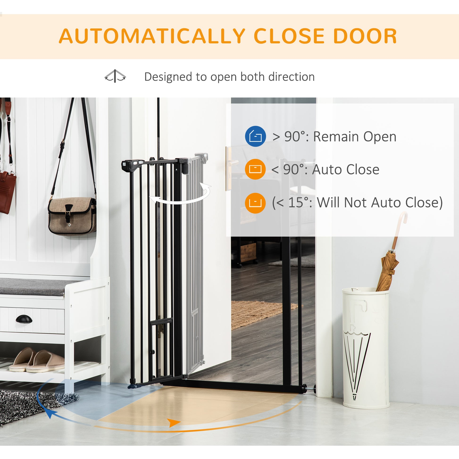 41" Easy Open Indoor Dog Gates for Doorways, House, Stair - Black