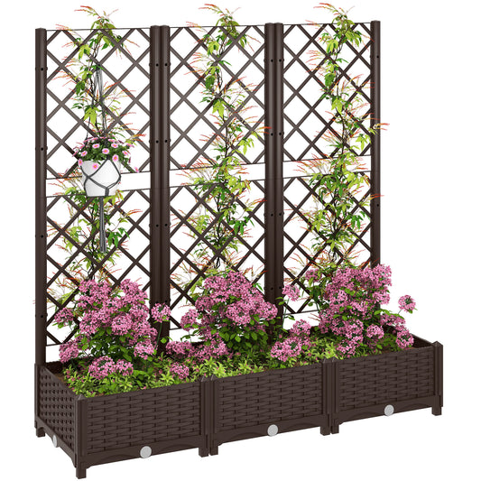 Raised Garden Bed with Trellis, PE Rattan Flower Bed with Drainage Holes and Drain Plugs, 47" x 16" x 48"