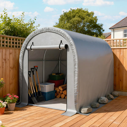 8' x 5' Portable Shed, Water-Resistant Bike Tent with Roll-up Zipper Door and Galvanized Metal Frame for Bike