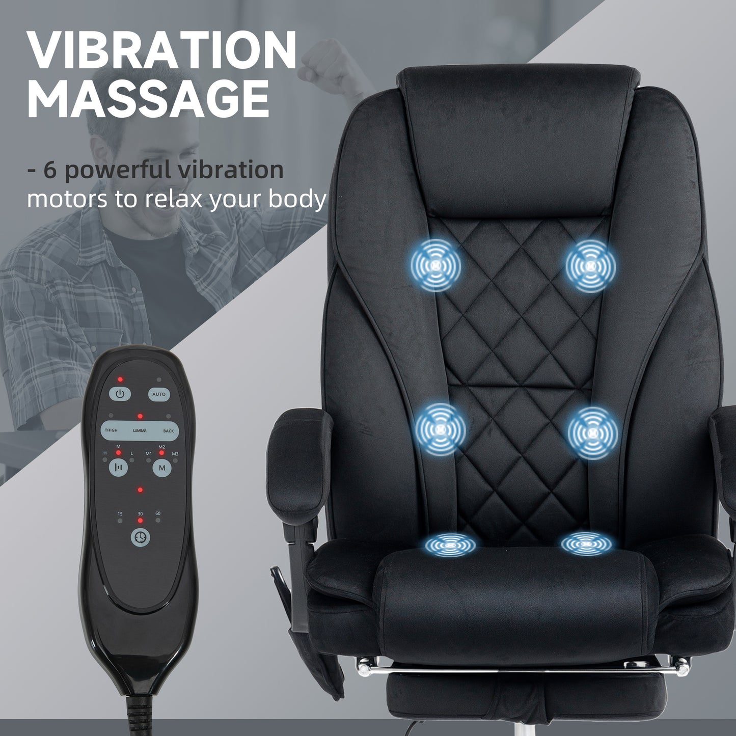 Massage Office Chair, Reclining Computer Chair with Adjustable Height and Footrest, Black