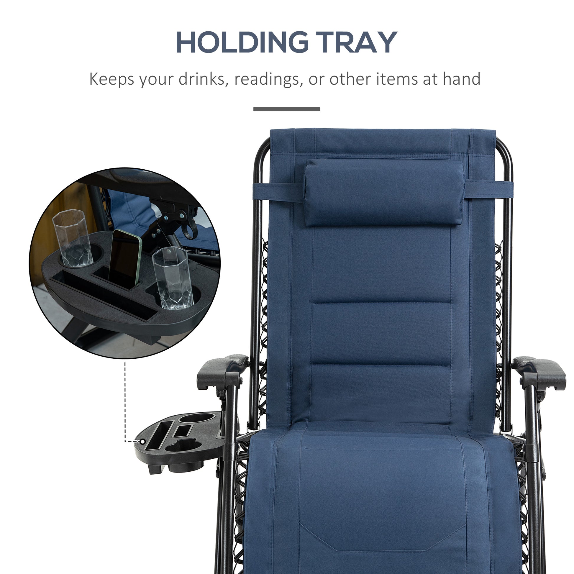 Zero Gravity Lounger Chair, Padded Folding Reclining Patio Chair with Cup Holder, Detachable Headrest, Extra Wide Seat, 400 LBS Capacity for Pool, Camping, Blue