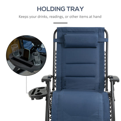 Zero Gravity Lounger Chair, Padded Folding Reclining Patio Chair with Cup Holder, Detachable Headrest, Extra Wide Seat, 400 LBS Capacity for Pool, Camping, Blue