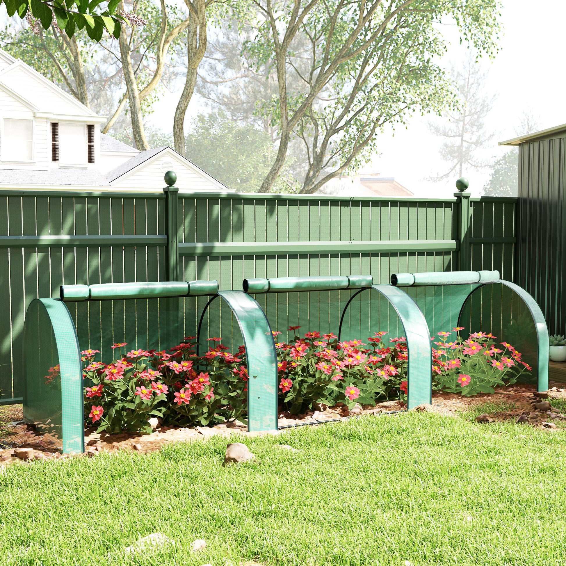 Mini Tunnel Greenhouse with PE Cover Garden Green Grow Shed with Steel Frame Zipped Doors, Green