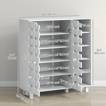 Shoe Cabinet, 21 Pair Shoe Storage Cabinet Organizer with 5-tier Double Door Cupboard and 5-tier Open Shelves, White