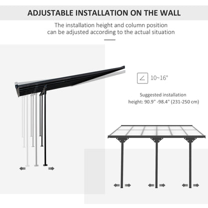 10' x 12' Outdoor Hardtop Pergola Gazebo with Polycarbonate Roof Adjustable Height, Aluminum Frame, UV Protection, Grey