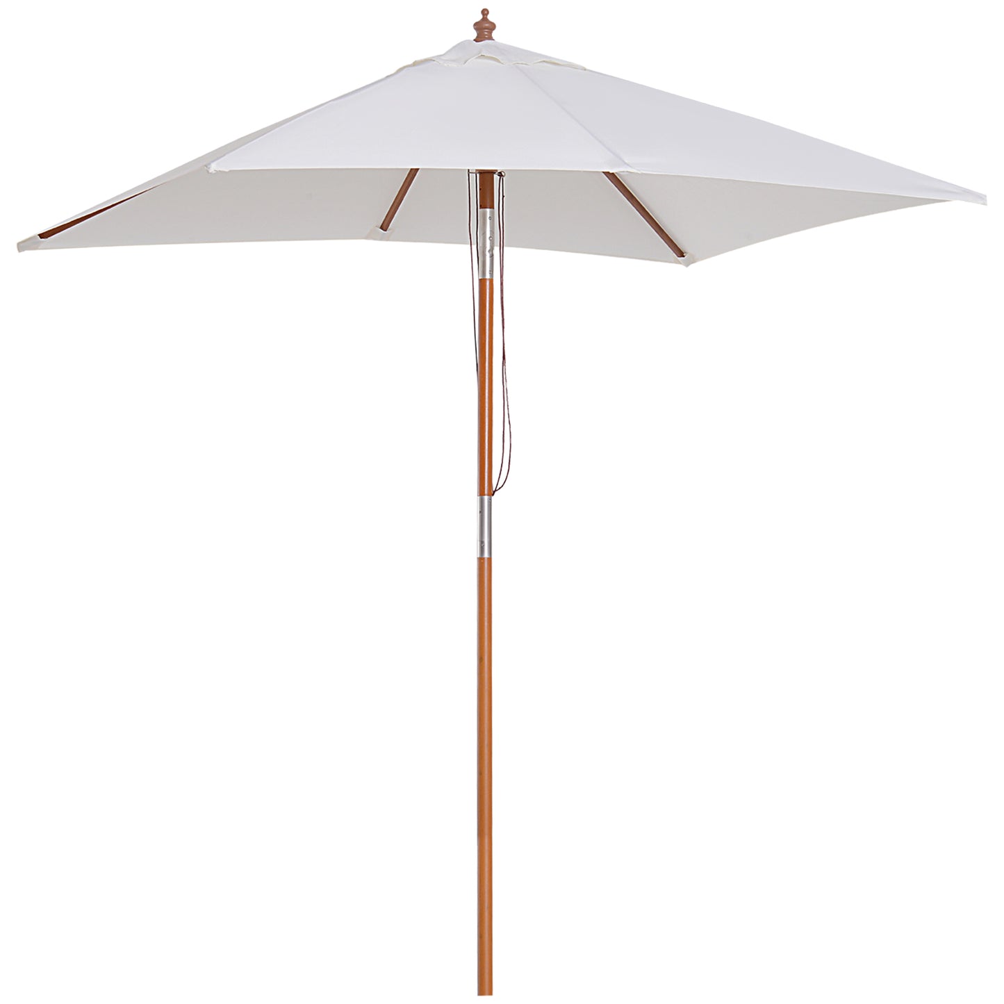 6.6x5ft Fir Wooden Patio Umbrella Square Market Parasol Tilt Mechanism 6 Ribs Garden Sunshade, Cream White