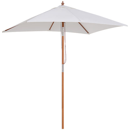 6.6x5ft Fir Wooden Patio Umbrella Square Market Parasol Tilt Mechanism 6 Ribs Garden Sunshade, Cream White