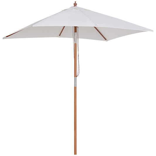6.6x5ft Fir Wooden Patio Umbrella Square Market Parasol Tilt Mechanism 6 Ribs Garden Sunshade, Cream White