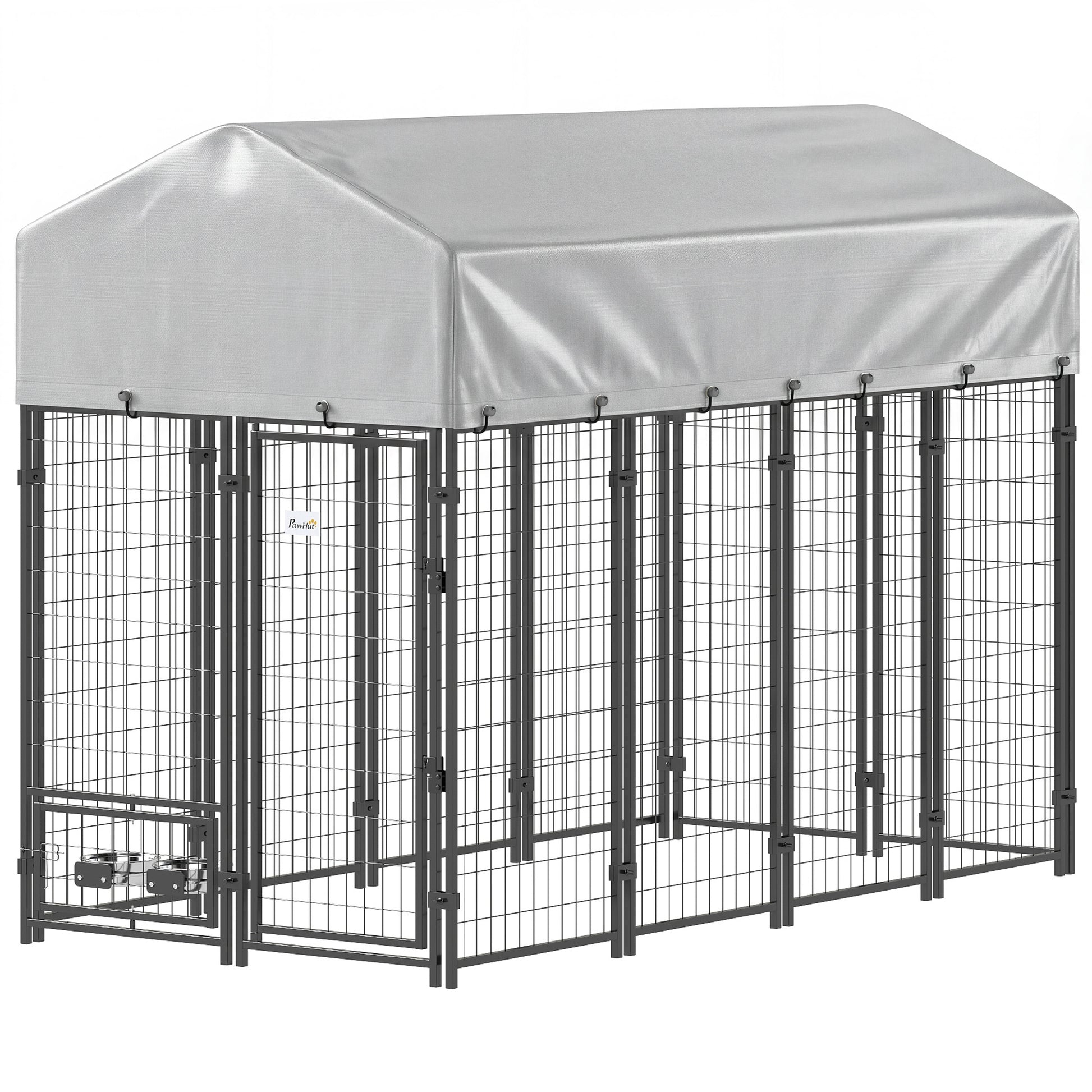8' x 4' x 6' Outdoor Dog Kennel, Dog Kennel Outside Run with 360° Rotating Bowls, Waterproof & UV Resistant Cover
