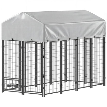 8' x 4' x 6' Outdoor Dog Kennel, Dog Kennel Outside Run with 360° Rotating Bowls, Waterproof & UV Resistant Cover