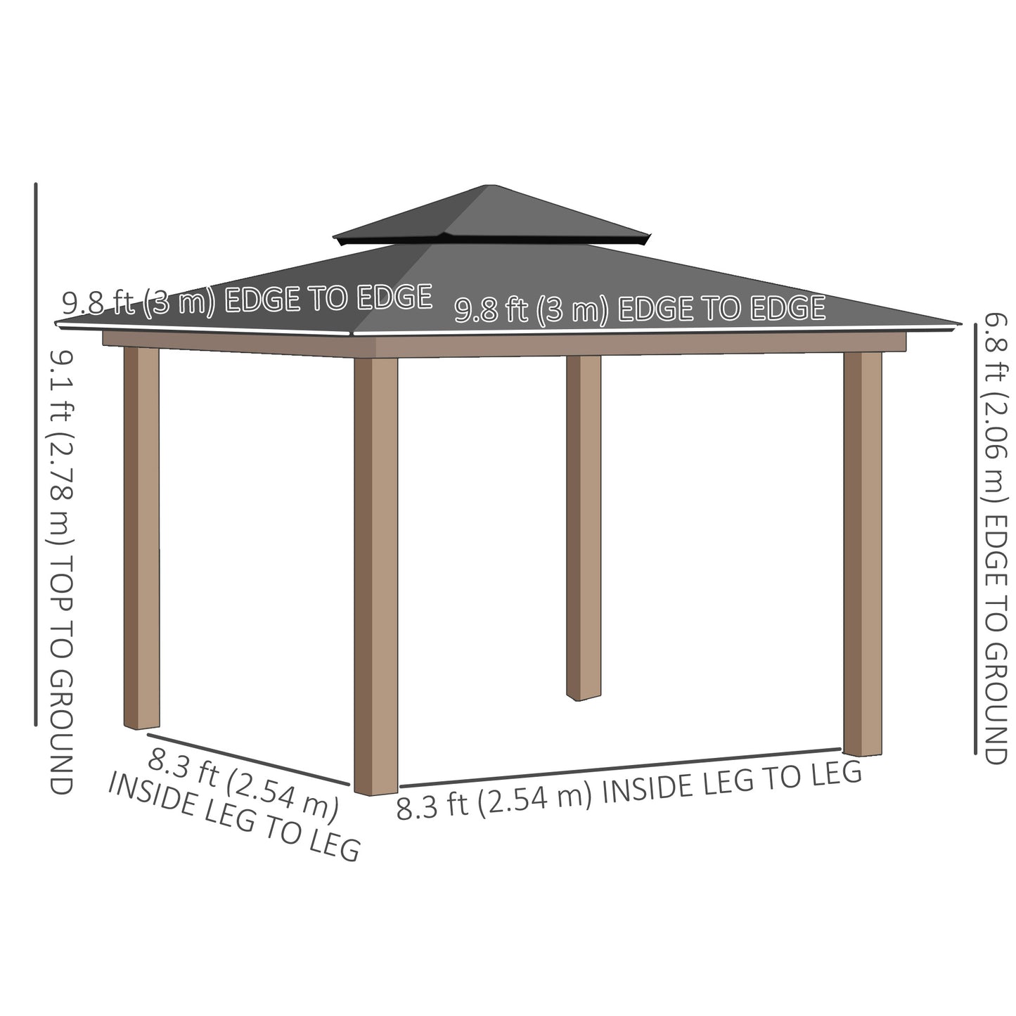 10' x 10' Outdoor Hardtop Gazebo Canopy w/ Double PC Roof, Steel Frame, Nettings, Curtains for Garden Lawn Deck, Khaki