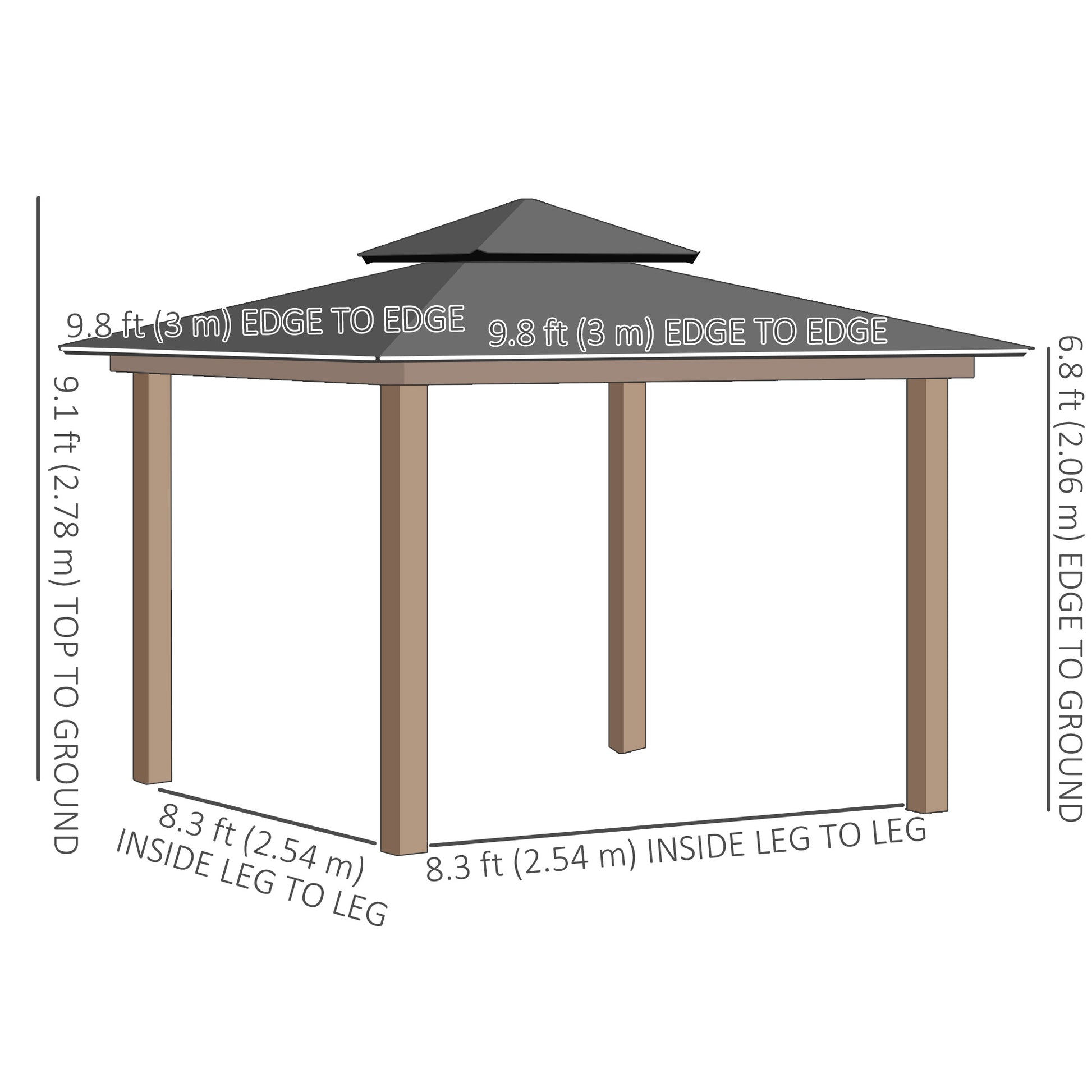 10' x 10' Outdoor Hardtop Gazebo Canopy w/ Double PC Roof, Steel Frame, Nettings, Curtains for Garden Lawn Deck, Khaki