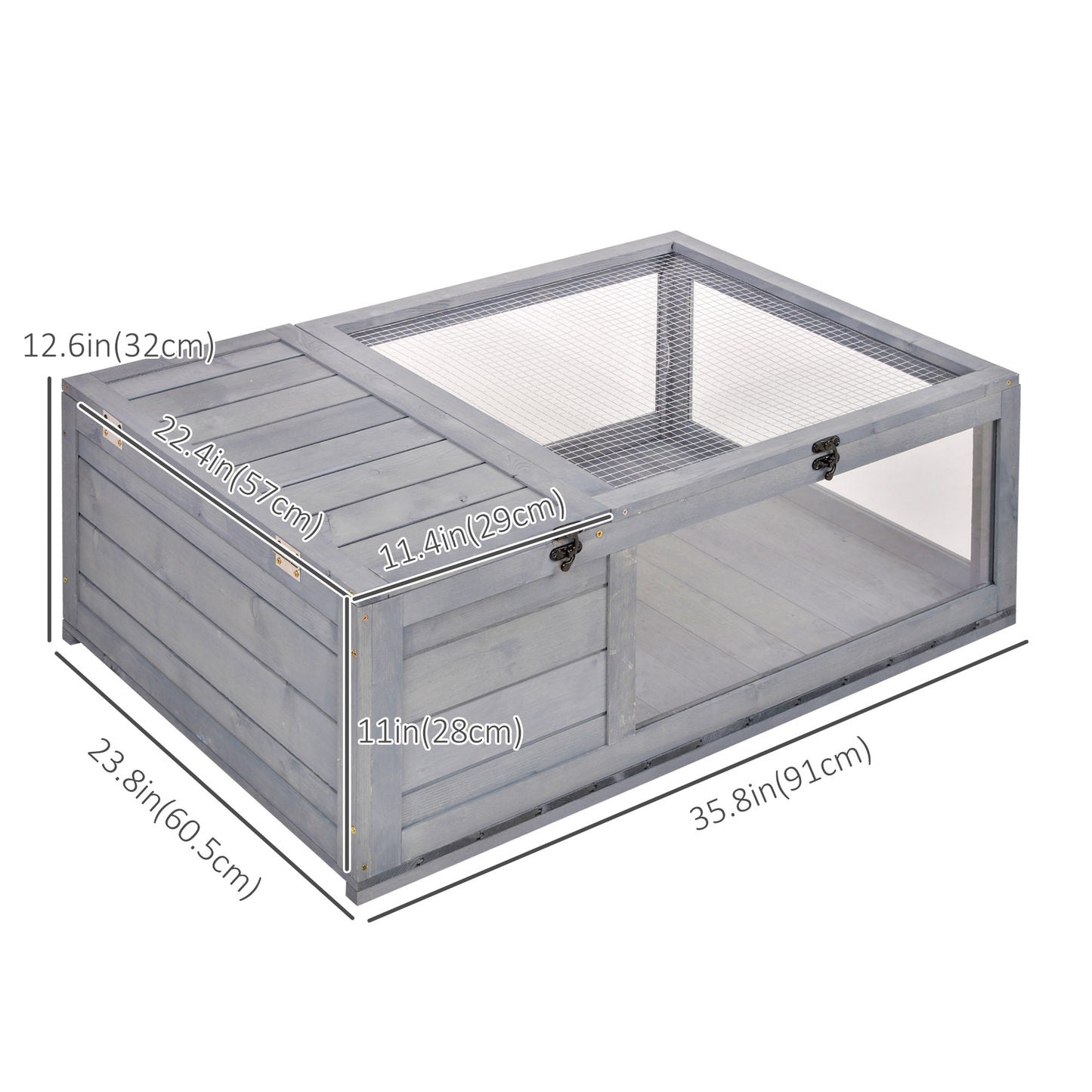Wood Tortoise House for Lizards, Geckos, Indoor Outdoor Use, 35.8" x 23.8" x 12.6", Grey