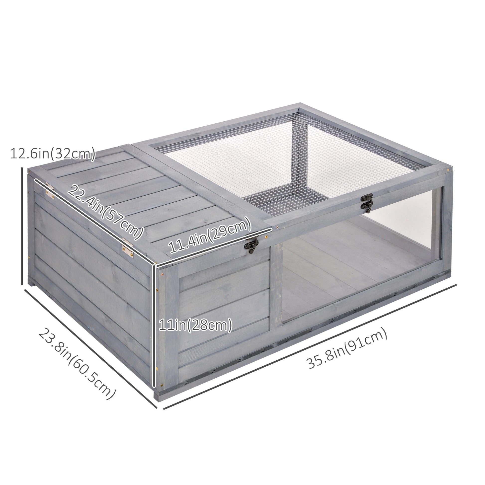 Wood Tortoise House for Lizards, Geckos, Indoor Outdoor Use, 35.8" x 23.8" x 12.6", Grey