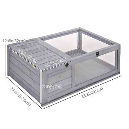 Wood Tortoise House for Lizards, Geckos, Indoor Outdoor Use, 35.8" x 23.8" x 12.6", Grey