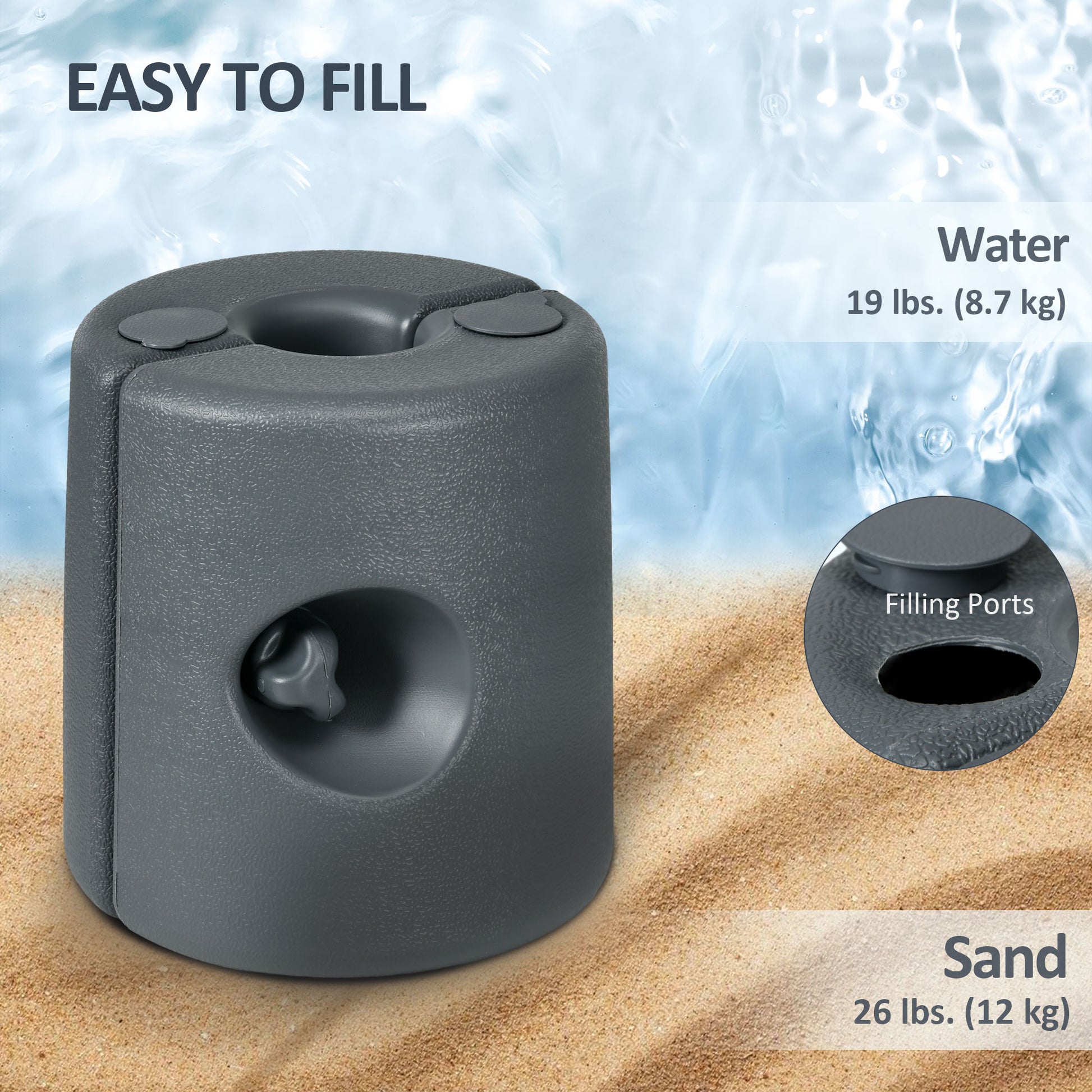HDPE Tent Weights Set of 4, Canopy Weights, Filled with Water or Sand, 106 LBS, Light Grey