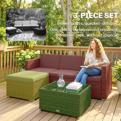 3 Pieces Patio Furniture Set with Cushions, Outdoor PE Rattan Wicker Conversation Corner Sofa Set, Dark Grey