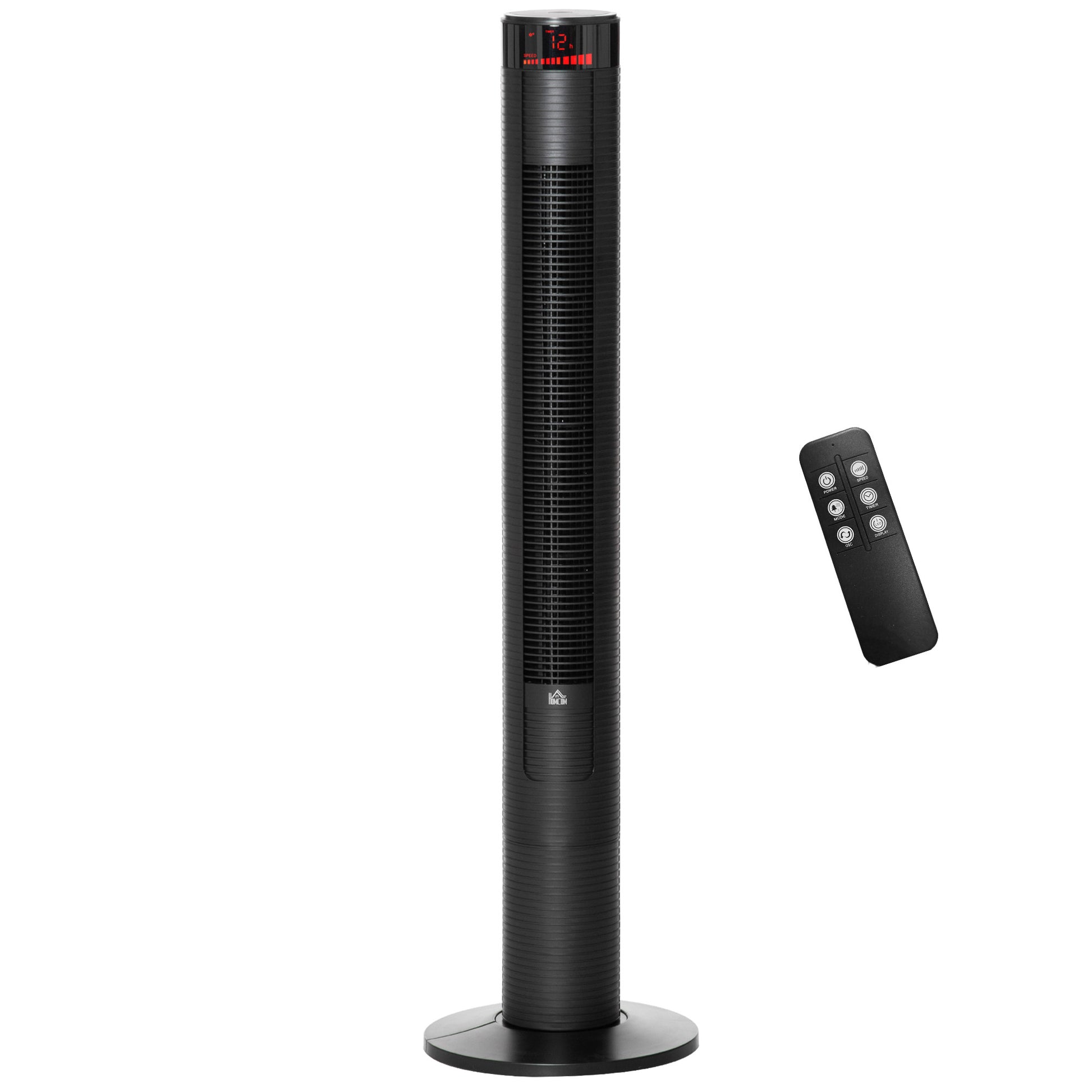 Freestanding Tower Fan Cooling for Home Bedroom with 3 Speed, 12h Timer, Oscillating, LED Panel, Remote Controller, Black