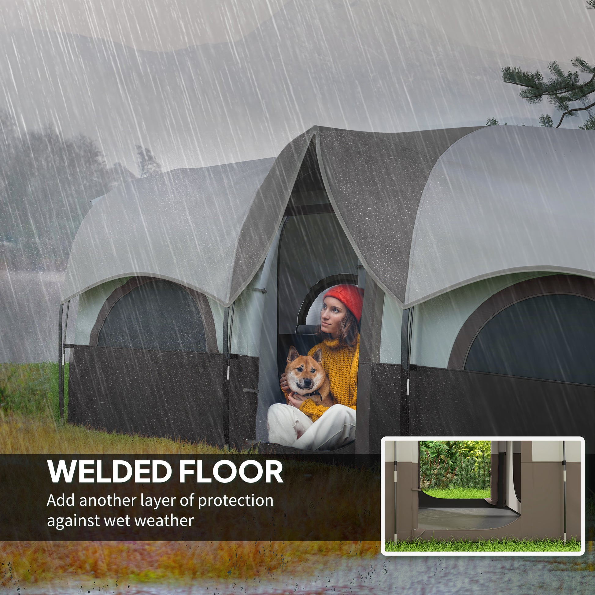 4-6 Person Camping Tent, 3 Room Cabin Tent, 3000mm Waterproof and UPF30+ with Sewn in Groundsheet and Carry Bag, Khaki