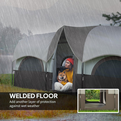 4-6 Person Camping Tent, 3 Room Cabin Tent, 3000mm Waterproof and UPF30+ with Sewn in Groundsheet and Carry Bag, Khaki