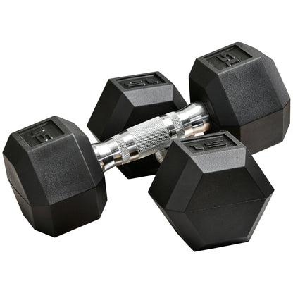 Soozier Rubber Dumbbells Weight Set, Total 30lbs Dumbbell Hand Weight for Body Fitness Training for Home Office Gym, 2 x 15lbs