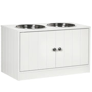 Elevated Dog Bowls for Large Dogs Pet Feeding Station with Stand, Storage, 2 Stainless Steel Food and Water Bowls, White, 23.6" x 11.8" x 14"