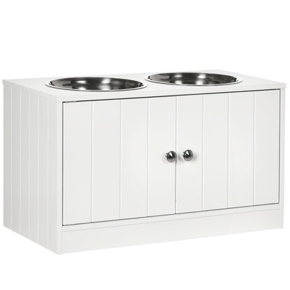 Elevated Dog Bowls for Large Dogs Pet Feeding Station with Stand, Storage, 2 Stainless Steel Food and Water Bowls, White, 23.6" x 11.8" x 14"