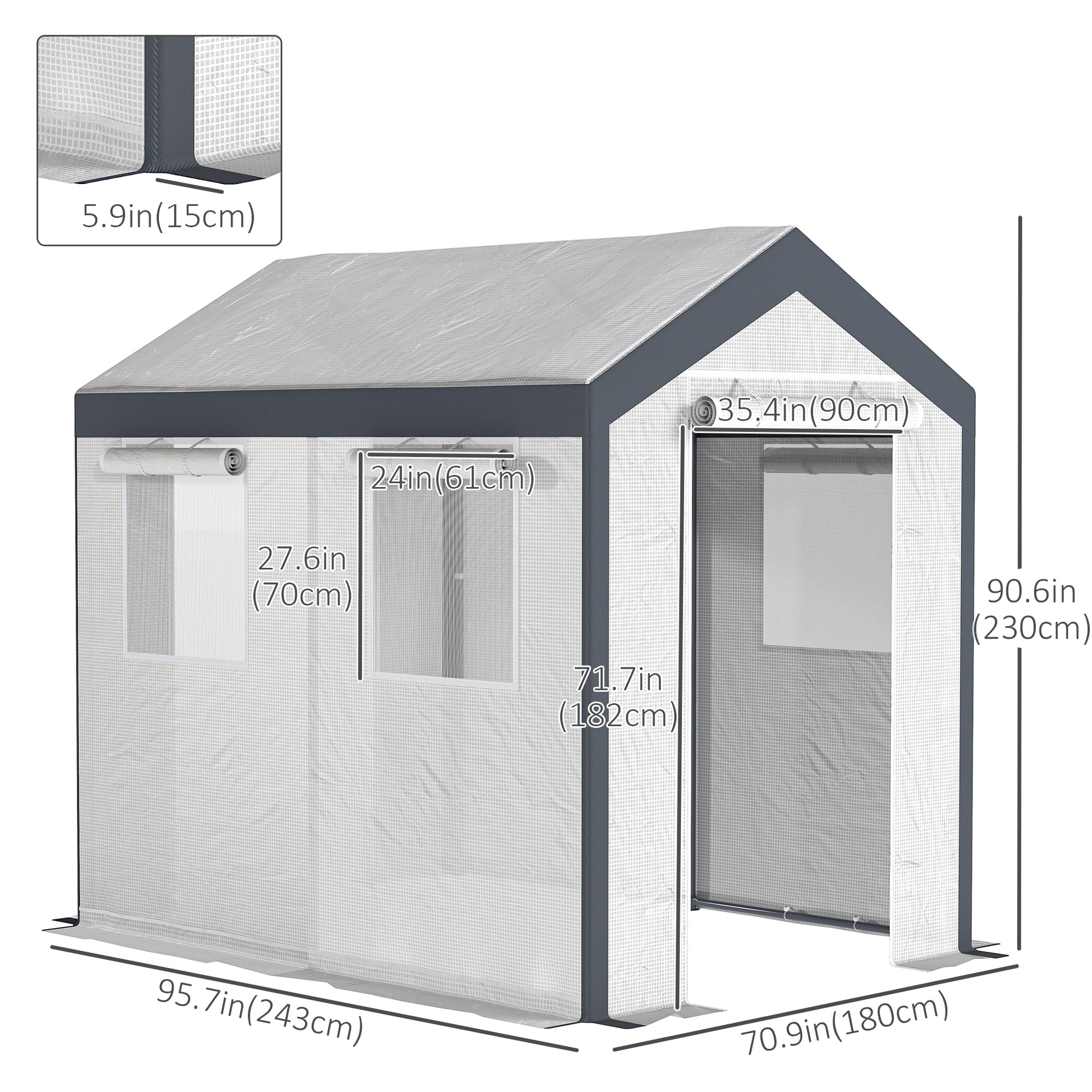 8' x 6' x 7.5' Heavy-duty Walk-in Greenhouse Outdoor Vegetable Plants Growing Warm House Seed Plant Growth Tent Polytunnel Shelter White