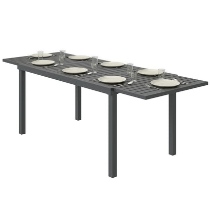 Expandable Outdoor Dining Table for 6-8 People, 59"-89" Aluminum Patio Dining Table with Slatted Top, Dark Grey