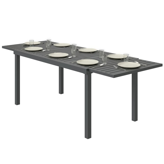 Expandable Outdoor Dining Table for 6-8 People, 59"-89" Aluminum Patio Dining Table with Slatted Top, Dark Grey