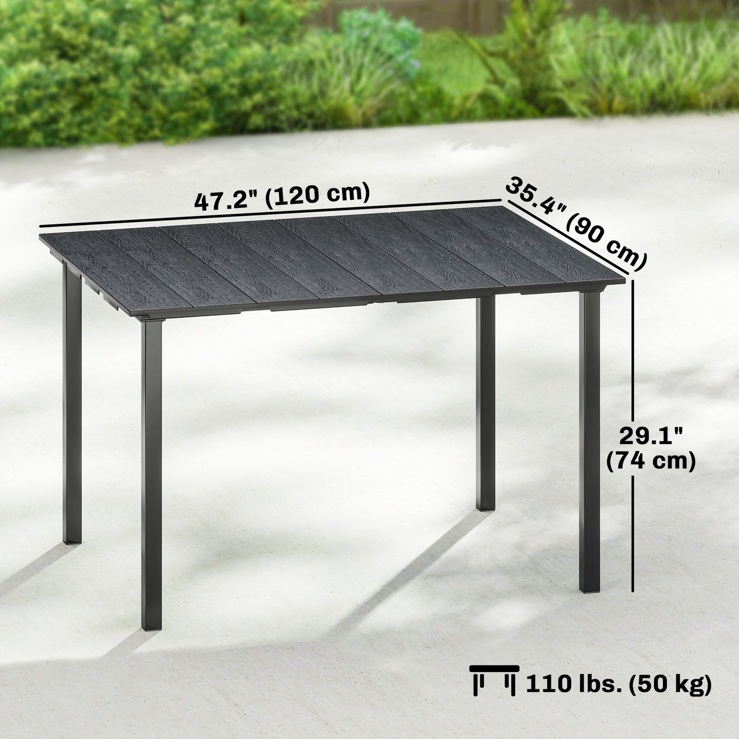 Outdoor Dining Table for 4 People, Rectangular Patio Table with HDPE Top and Metal Frame, for Garden, Backyard, Deck