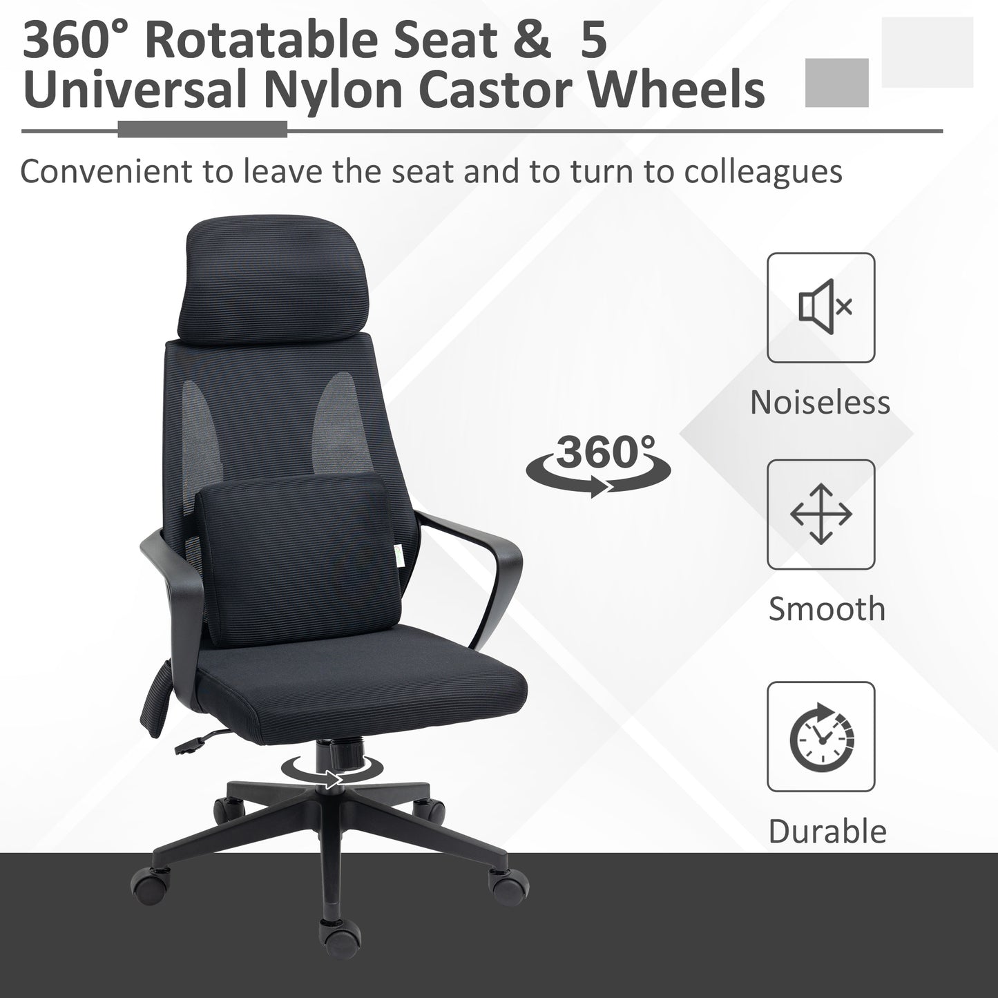Office Chair High Back, Ergonomic Mesh Computer Chair Executive Task Chair with Massage Lumbar Support & Headrest Rocking