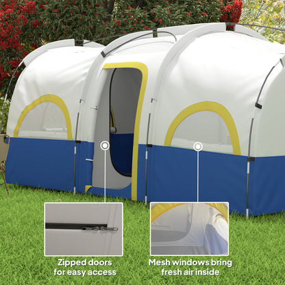 4-6 Person Camping Tent, 3 Room Cabin Tent, 3000mm Waterproof and UPF30+ with Sewn in Groundsheet and Carry Bag, Blue