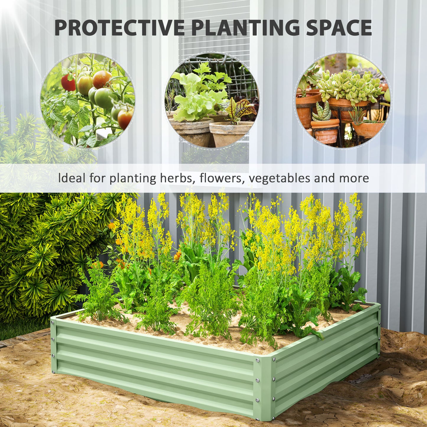 4' x 4' x 1' Raised Garden Bed Galvanized Steel Planter Box for Vegetables, Flowers, Herbs, Light Green