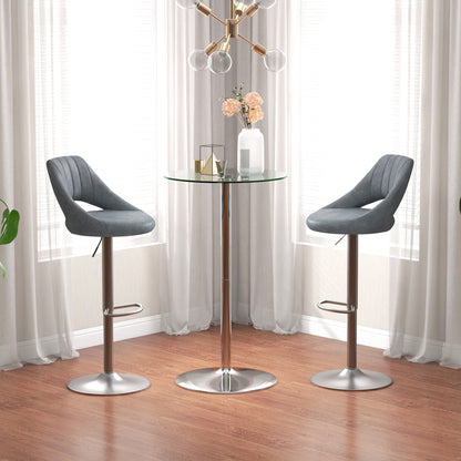 High Top Bar Table, Round Kitchen Table with Tempered Glass Top and Steel Base, Bistro Table for 2 People, Clear