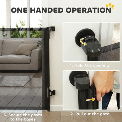 Retractable Dog Gate, 36.6" Tall, Extends to 55" Wide, Mesh Pet Gate with Single Hand Operation, for Stairs, Doorways