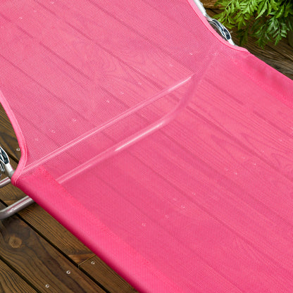 Set of 2 Folding Chaise Lounge Chairs, Outdoor Poolside Sun Tanning Chairs w/ Pillow, Reclining Backrest, Pink