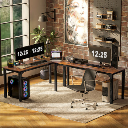 71" Computer Desk, Desktop Desk with Metal Legs, Rustic Brown