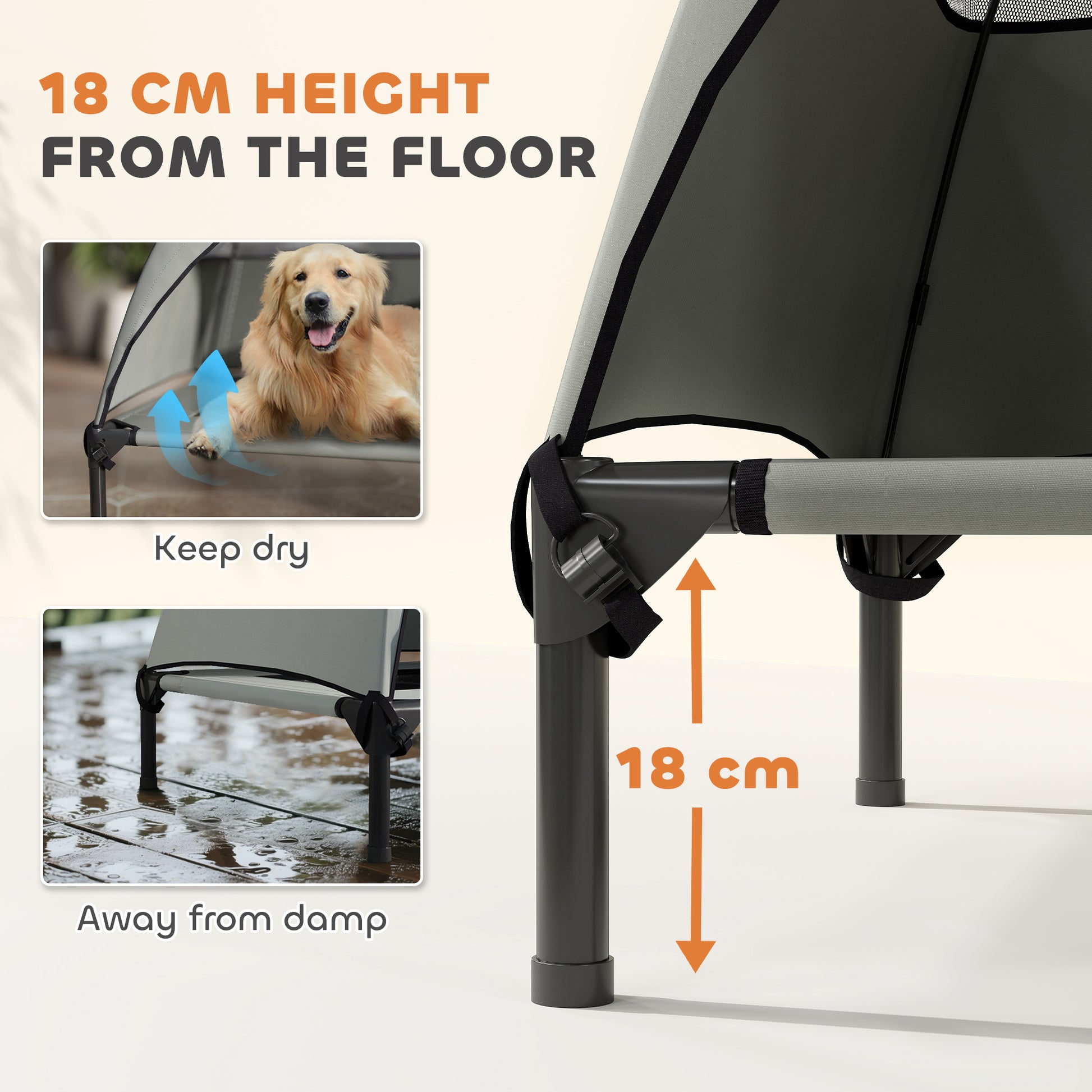 Elevated Dog Bed with Canopy Raised Dog Bed Washable Mesh Steel Frame 41.7" x 29.9" x 39" Light Grey