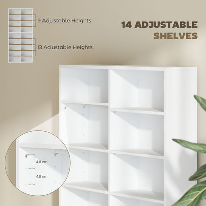 9-Tier DVD Shelf with 18 Compartments and 14 Adjustable Shelves, Holds 640 CDs, 360 DVDs or 430 Blu-rays, White