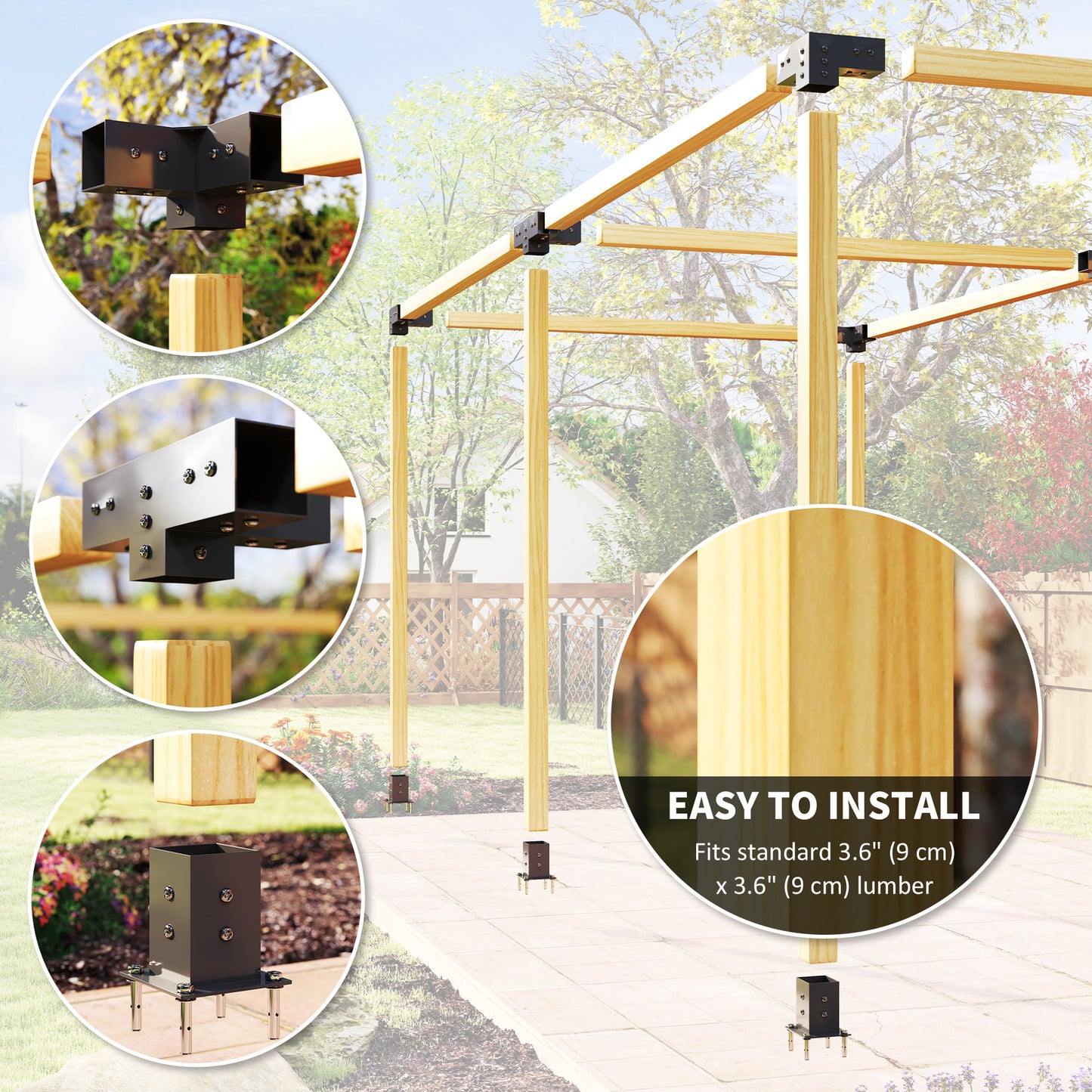 12PCS Pergola Kit, Pergola Brackets with 3-Way & 4-Way Corner Brackets for 4"x4" (Actual 3.6"x3.6") Lumber
