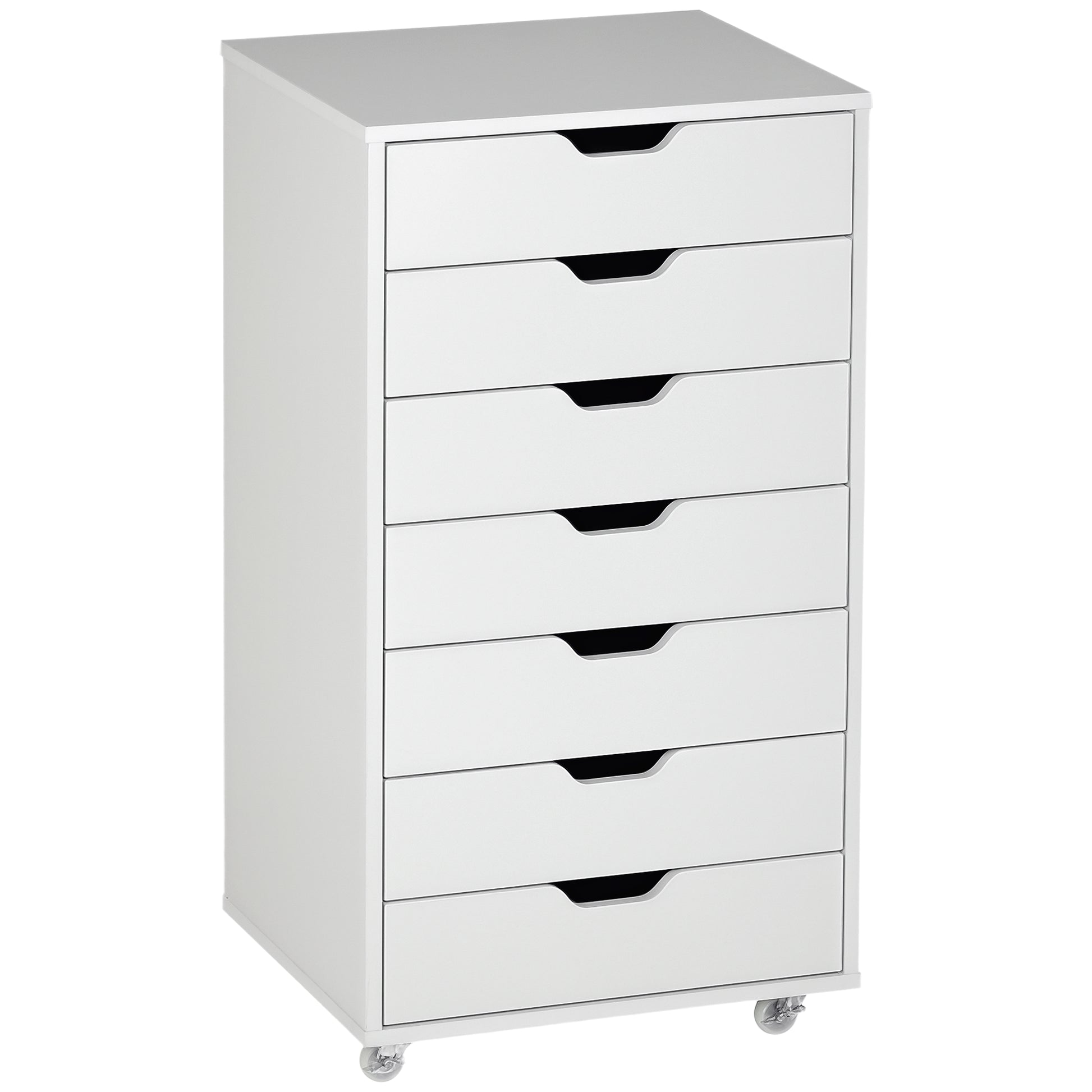 7-drawer Vertical File Cabinet for Home Office, Storage Cabinet with Wheels, 18.7"x15.6"x35.4", White