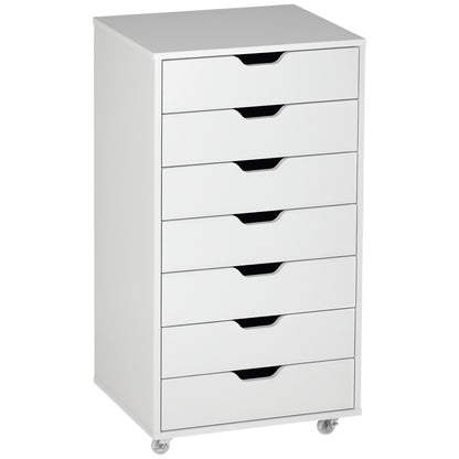 7-drawer Vertical File Cabinet for Home Office, Storage Cabinet with Wheels, 18.7"x15.6"x35.4", White