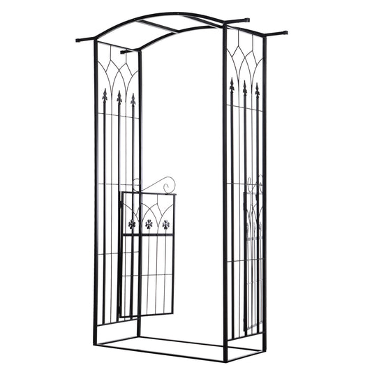 Outdoor Metal Trellis Garden Arch Arbor w/ Lucky Leaf Clover Gate for Ceremony Wedding Party Garden Lawn, Black