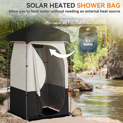 Camping Shower Tent, Portable Privacy Shelter with Solar Shower Bag, Removable Floor and Carrying Bag, Black