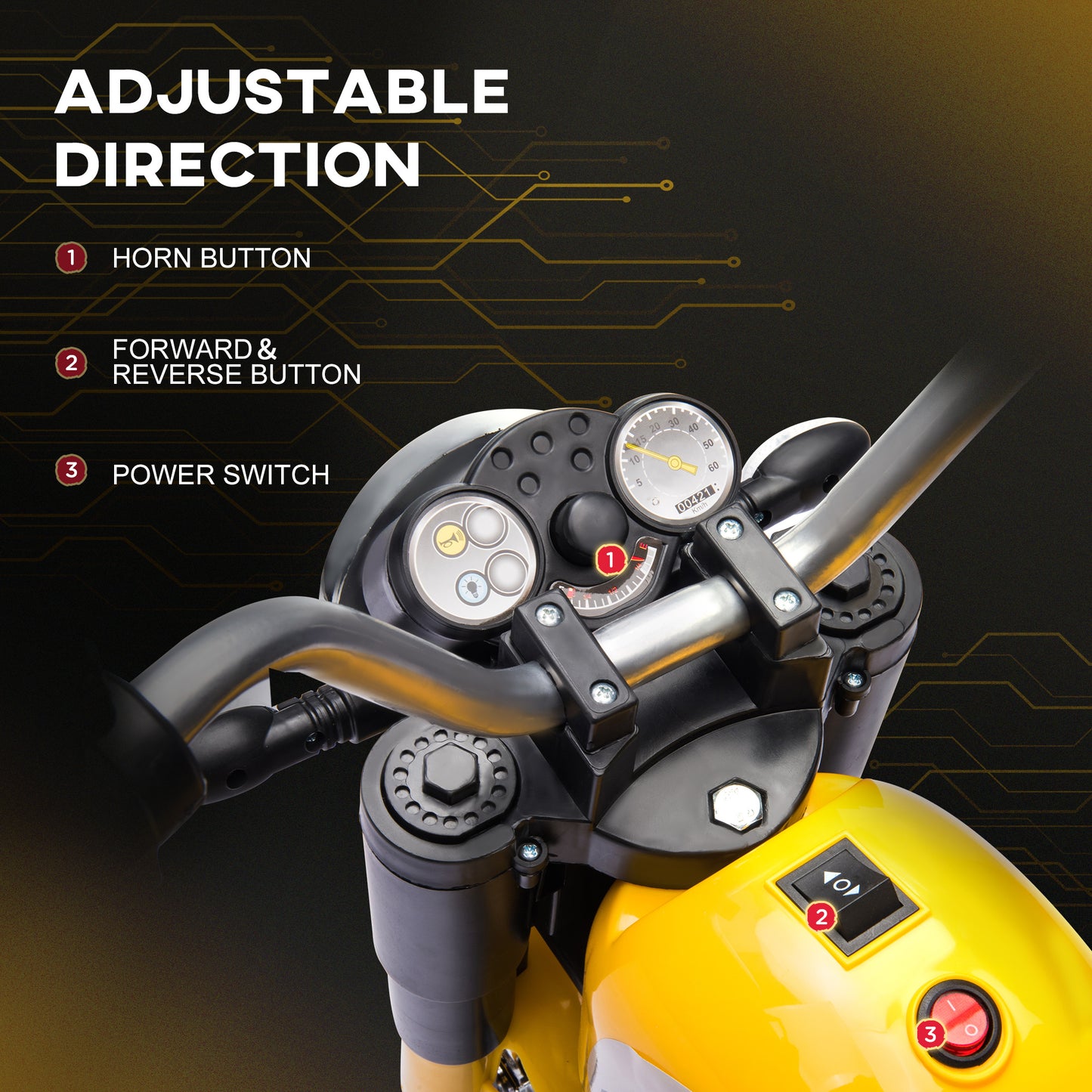 Aosom Kids Electric Motorcycle 6V Battery Powered Ride-On Dirt Bike 3-Wheels Motorbike Yellow
