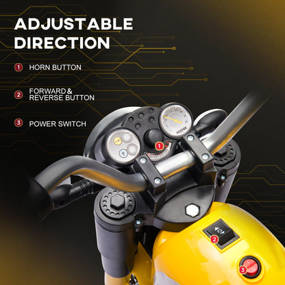 Aosom Kids Electric Motorcycle 6V Battery Powered Ride-On Dirt Bike 3-Wheels Motorbike Yellow